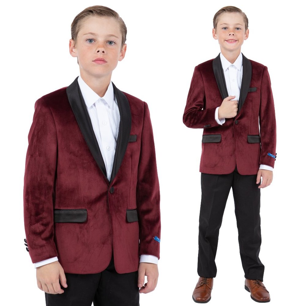 Perry Ellis Boys Burgundy Velvet Jacket Only
